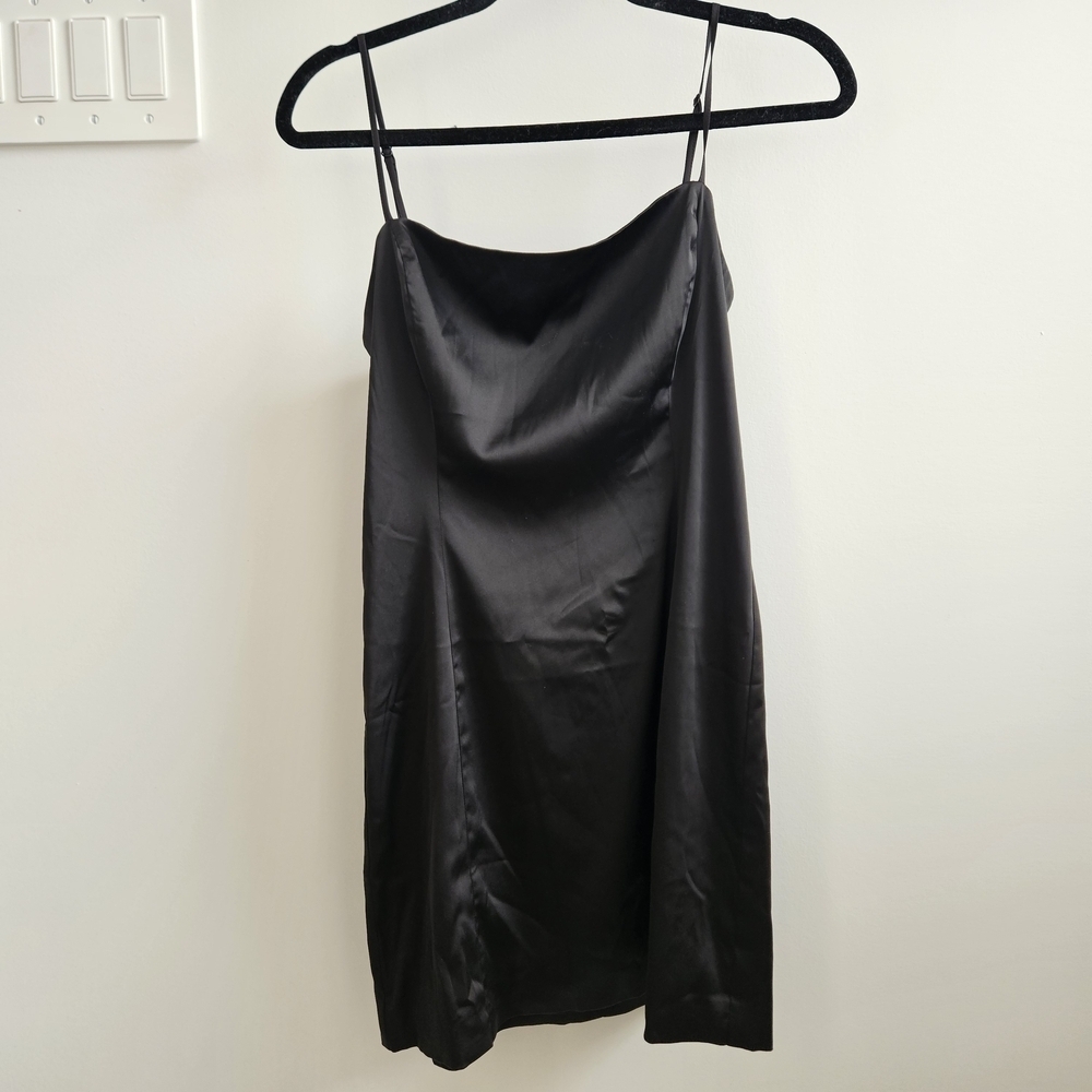 Sunday Best Black Satin Mini Slip Dress